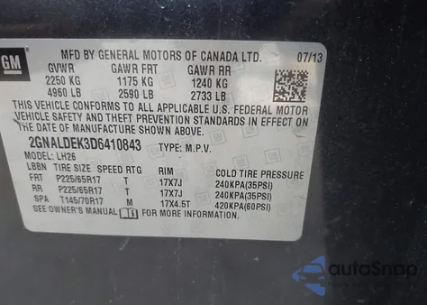 2013 Chevrolet Equinox 1Lt z USA, uszkodzony, nr VIN 2GNALDEK3D6410843